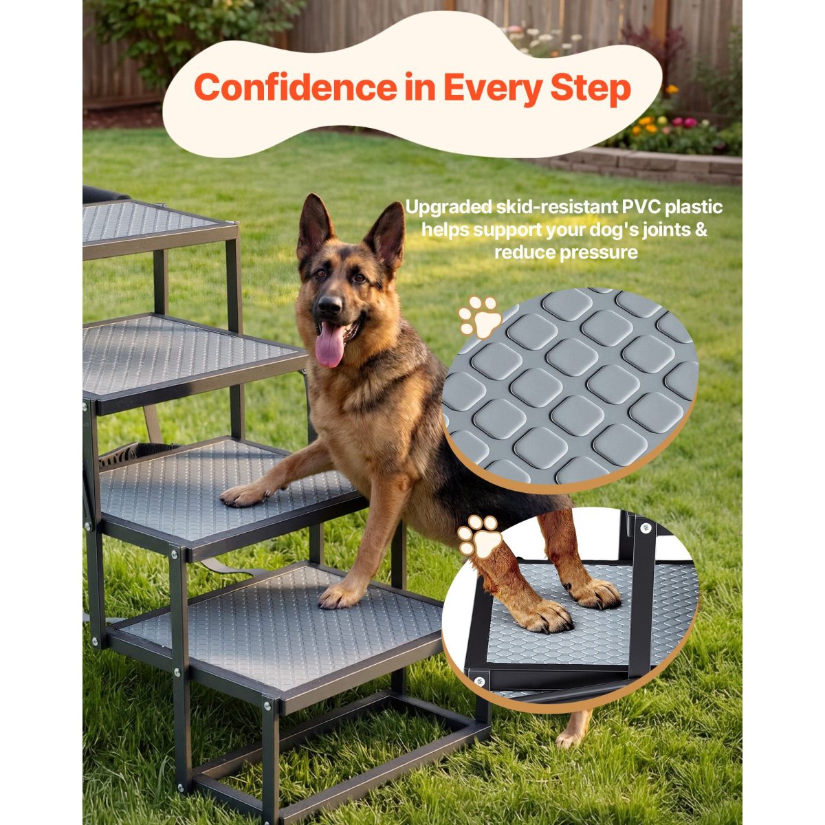 Dog Stairs for Car, 4 Steps Extra Wide Foldable Dog Ramp for Large Dogs with Non-Slip Surface, Portable Lightweight Pet Stairs Ladder for Car, SUV, Truck, High Bed, Sofa, Support up to 400 lbs - Image 4