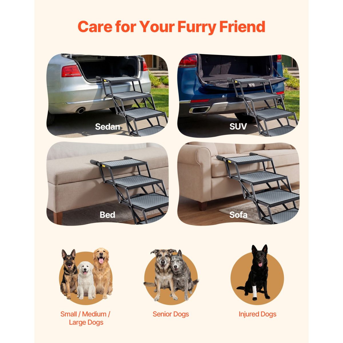 Dog Stairs for Car, 4 Steps Extra Wide Foldable Dog Ramp for Large Dogs with Non-Slip Surface, Portable Lightweight Pet Stairs Ladder for Car, SUV, Truck, High Bed, Sofa, Support up to 400 lbs - Image 6