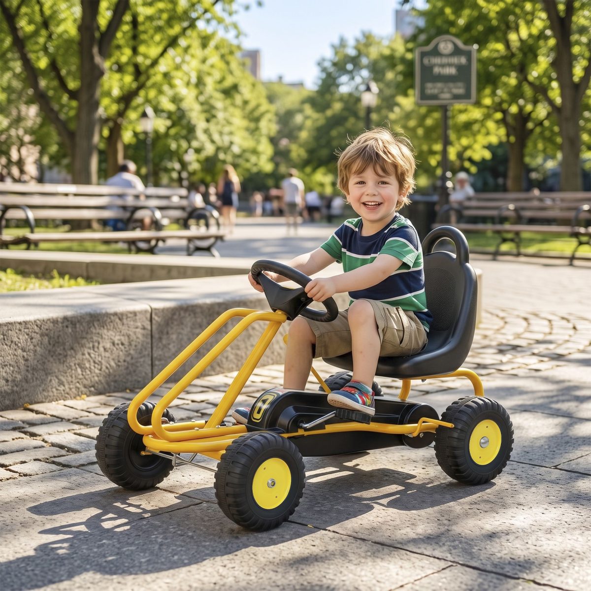 Go Kart for Kids, 4 Wheel Pedal Go Cart with Adjustable Seat, Safety Hand Brake for Boys Girls 3-6 Years, Yellow - Image 2