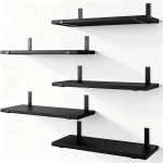 5-Tier Floating Shelves Wall Mounted, Black Wood Wall Shelves Set of 5 Same Size, Rustic Storage Shelf with Metal Brackets for Bedroom, Living Room, Bathroom, Kitchen, Holds up to 43lbs Each