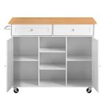 Kitchen Island Cart with Storage, 45.67 in Wide Mobile Rolling Storage Island on Swivel Wheels, with 2 Drawers, Storage Cabinet, Drop Leaf, Towel Rack, Table for Home Dining Room, White