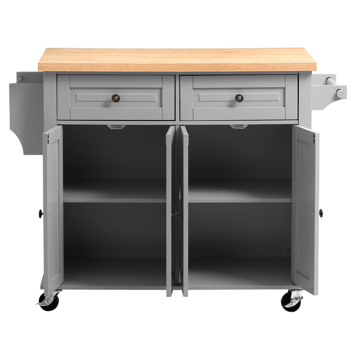 Kitchen Island Cart with Storage, 43.7 in Wide Mobile Rolling Storage Island on Swivel Wheels, with 2 Drawers, Storage Cabinet, Spice/Towel Rack, Hooks, Table for Home Dining Room, Gray - Image 11
