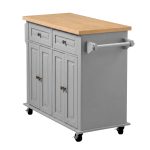 Kitchen Island Cart with Storage, 43.7 in Wide Mobile Rolling Storage Island on Swivel Wheels, with 2 Drawers, Storage Cabinet, Spice/Towel Rack, Hooks, Table for Home Dining Room, Gray