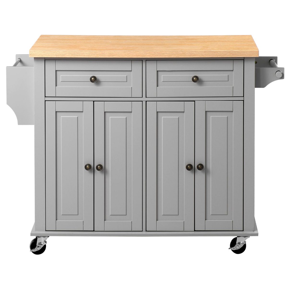Kitchen Island Cart with Storage, 43.7 in Wide Mobile Rolling Storage Island on Swivel Wheels, with 2 Drawers, Storage Cabinet, Spice/Towel Rack, Hooks, Table for Home Dining Room, Gray - Image 8