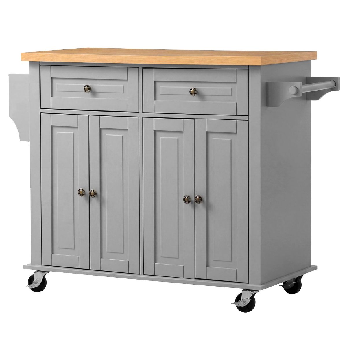 Kitchen Island Cart with Storage, 43.7 in Wide Mobile Rolling Storage Island on Swivel Wheels, with 2 Drawers, Storage Cabinet, Spice/Towel Rack, Hooks, Table for Home Dining Room, Gray - Image 9