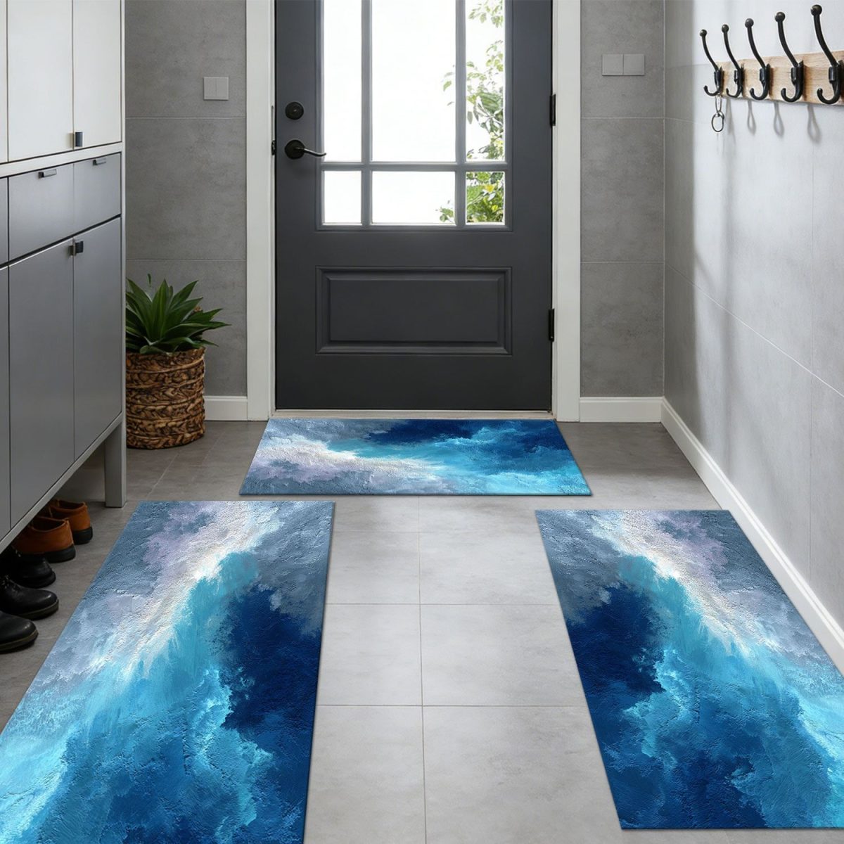 Three-piece kitchen rug set, non-slip and washable, abstract pattern kitchen hallway rug, soft and comfortable, suitable for sinks, floors, entrances, hallways and bathrooms. - Image 12