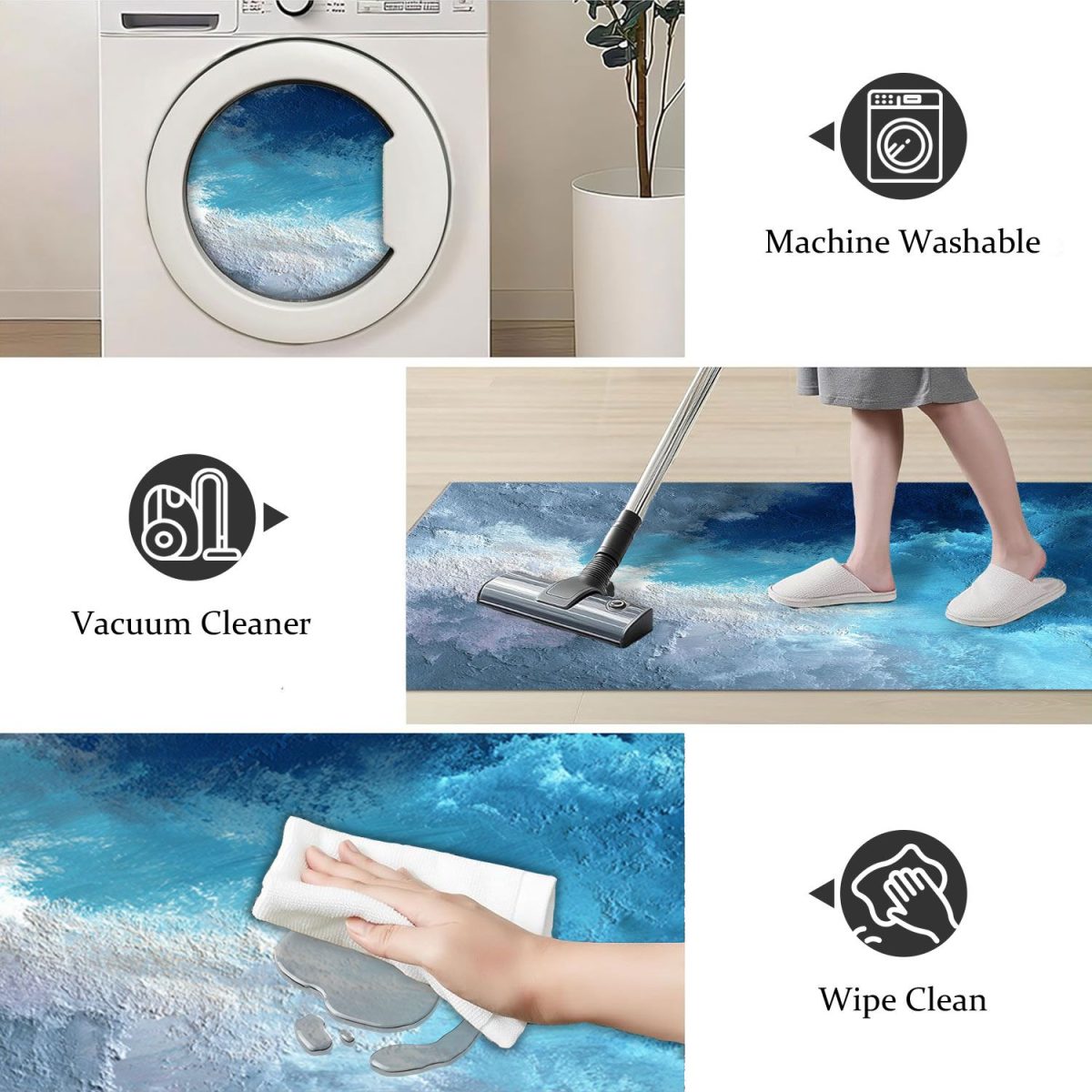 Three-piece kitchen rug set, non-slip and washable, abstract pattern kitchen hallway rug, soft and comfortable, suitable for sinks, floors, entrances, hallways and bathrooms. - Image 7