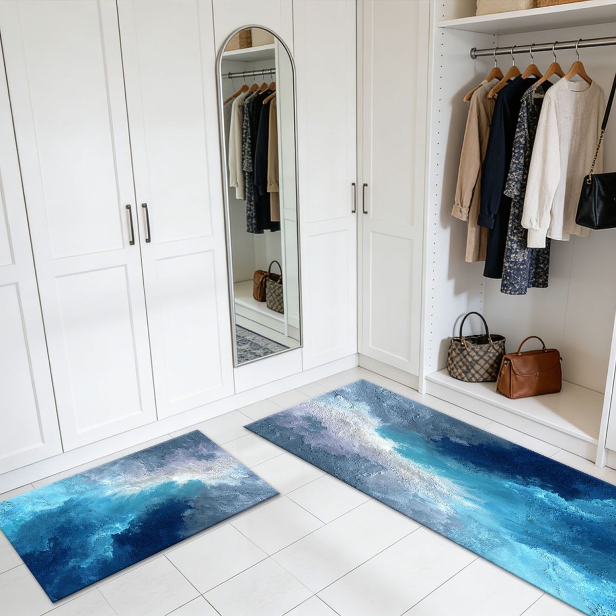 Three-piece kitchen rug set, non-slip and washable, abstract pattern kitchen hallway rug, soft and comfortable, suitable for sinks, floors, entrances, hallways and bathrooms. - Image 8