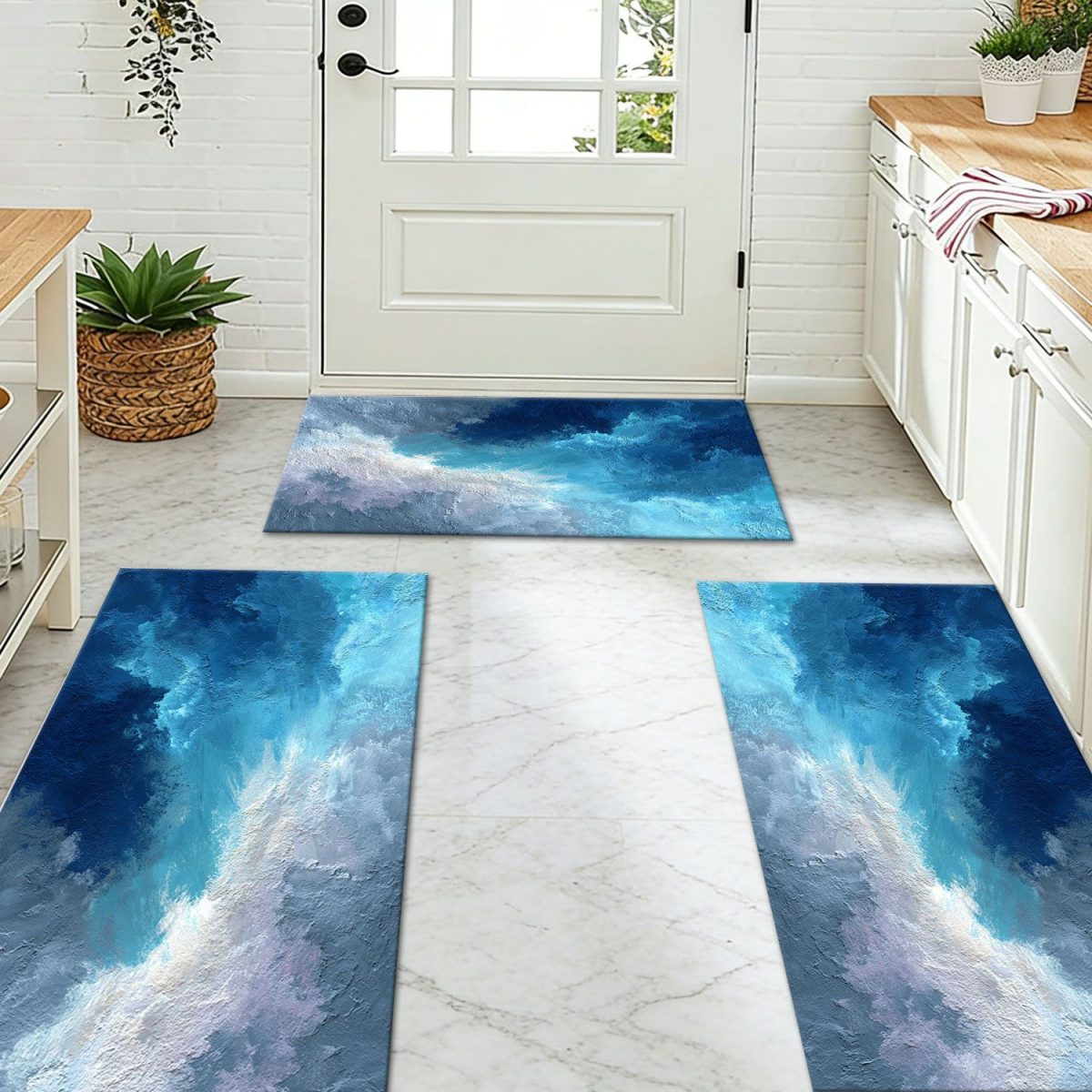Three-piece kitchen rug set, non-slip and washable, abstract pattern kitchen hallway rug, soft and comfortable, suitable for sinks, floors, entrances, hallways and bathrooms. - Image 9