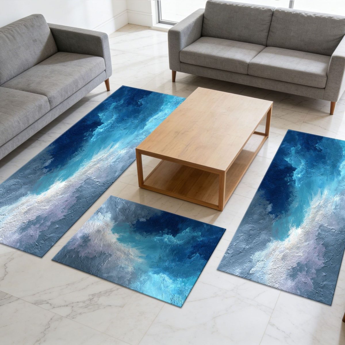 Three-piece kitchen rug set, non-slip and washable, abstract pattern kitchen hallway rug, soft and comfortable, suitable for sinks, floors, entrances, hallways and bathrooms. - Image 10