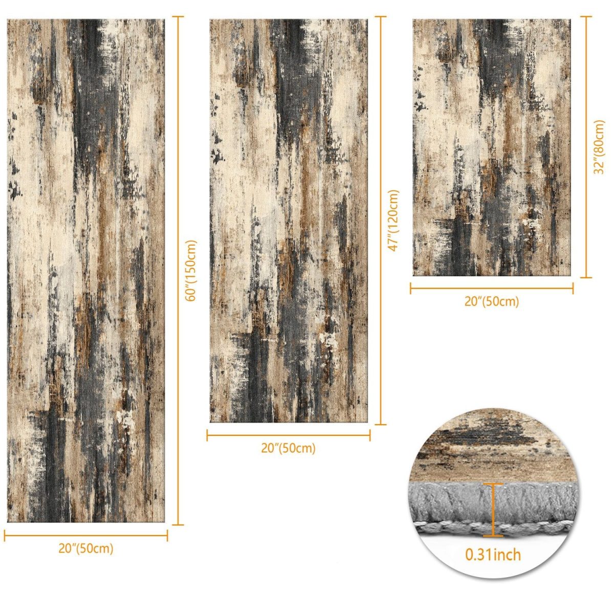 Three-piece kitchen rug set, non-slip and washable, abstract pattern kitchen hallway rug, soft and comfortable, suitable for sinks, floors, entrances, hallways and bathrooms. - Image 3