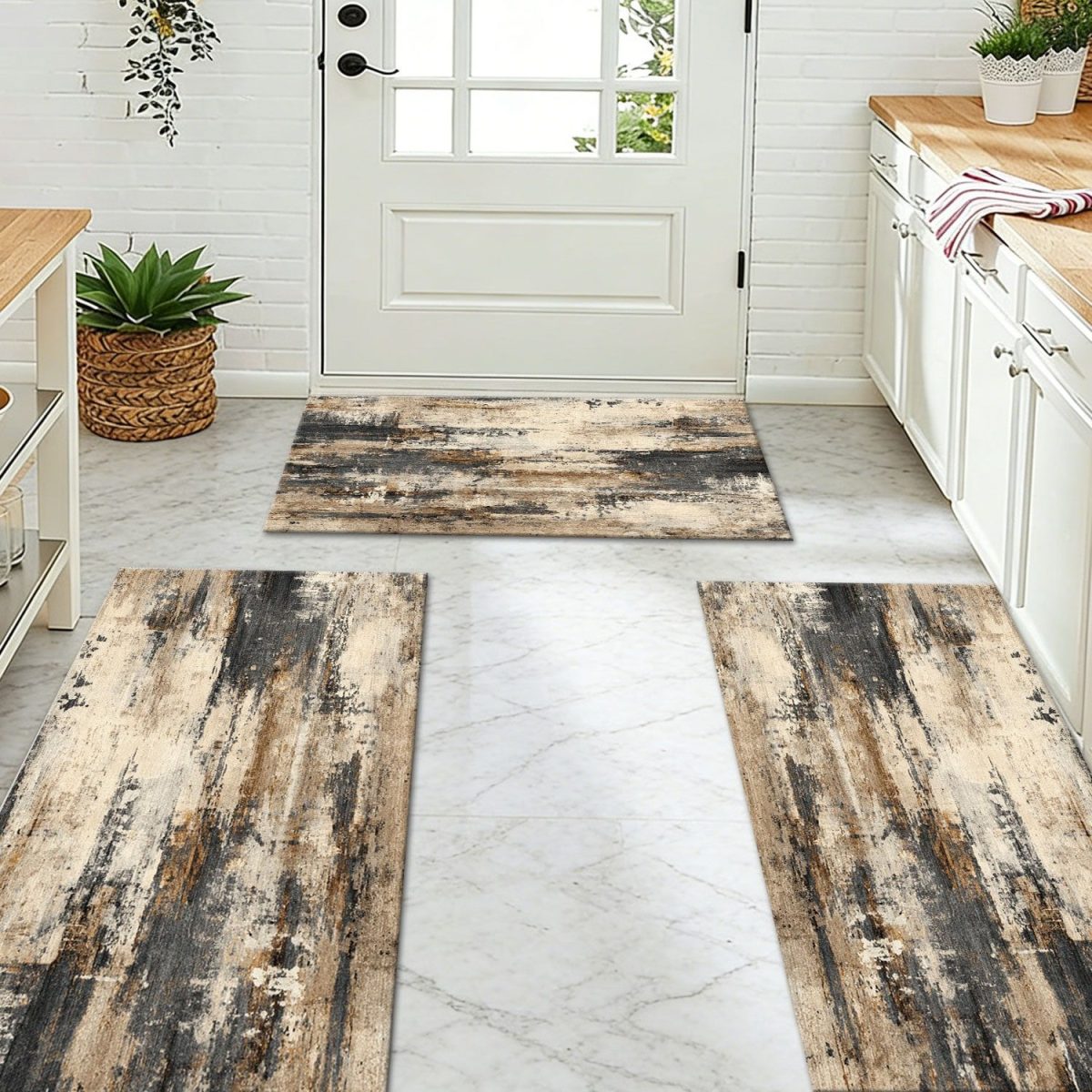 Three-piece kitchen rug set, non-slip and washable, abstract pattern kitchen hallway rug, soft and comfortable, suitable for sinks, floors, entrances, hallways and bathrooms. - Image 9