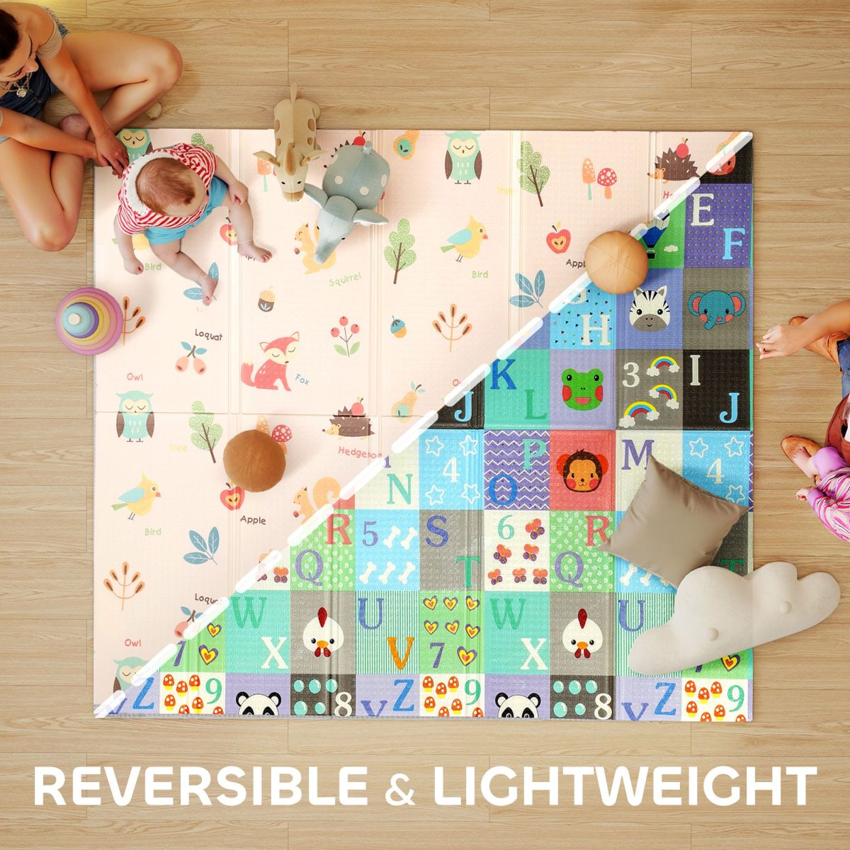 Baby Play Mat Double-Sided, Foldable Activity Playmat, Waterproof Reversible Playmat for Toddlers, 71" x 59" - Image 4