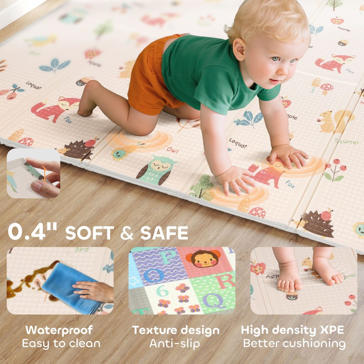 Baby Play Mat Double-Sided, Foldable Activity Playmat, Waterproof Reversible Playmat for Toddlers, 71" x 59" - Image 6