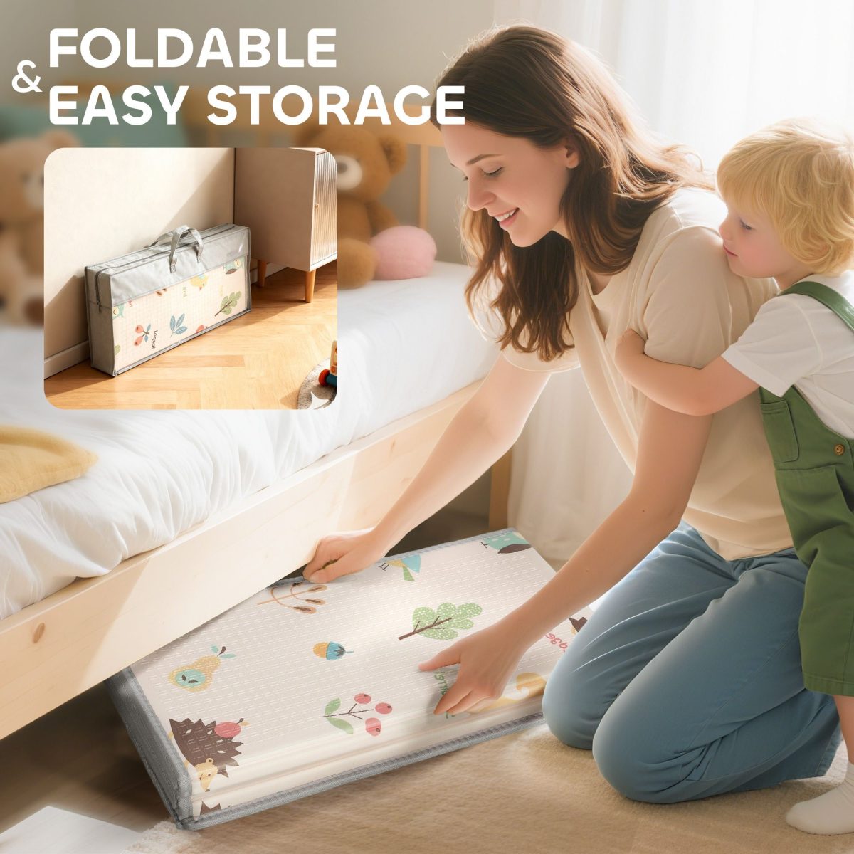 Baby Play Mat Double-Sided, Foldable Activity Playmat, Waterproof Reversible Playmat for Toddlers, 71" x 59" - Image 7