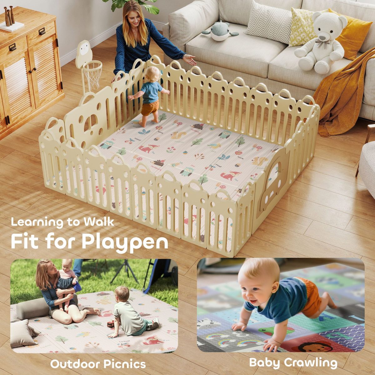 Baby Play Mat Double-Sided, Foldable Activity Playmat, Waterproof Reversible Playmat for Toddlers, 71" x 59" - Image 8