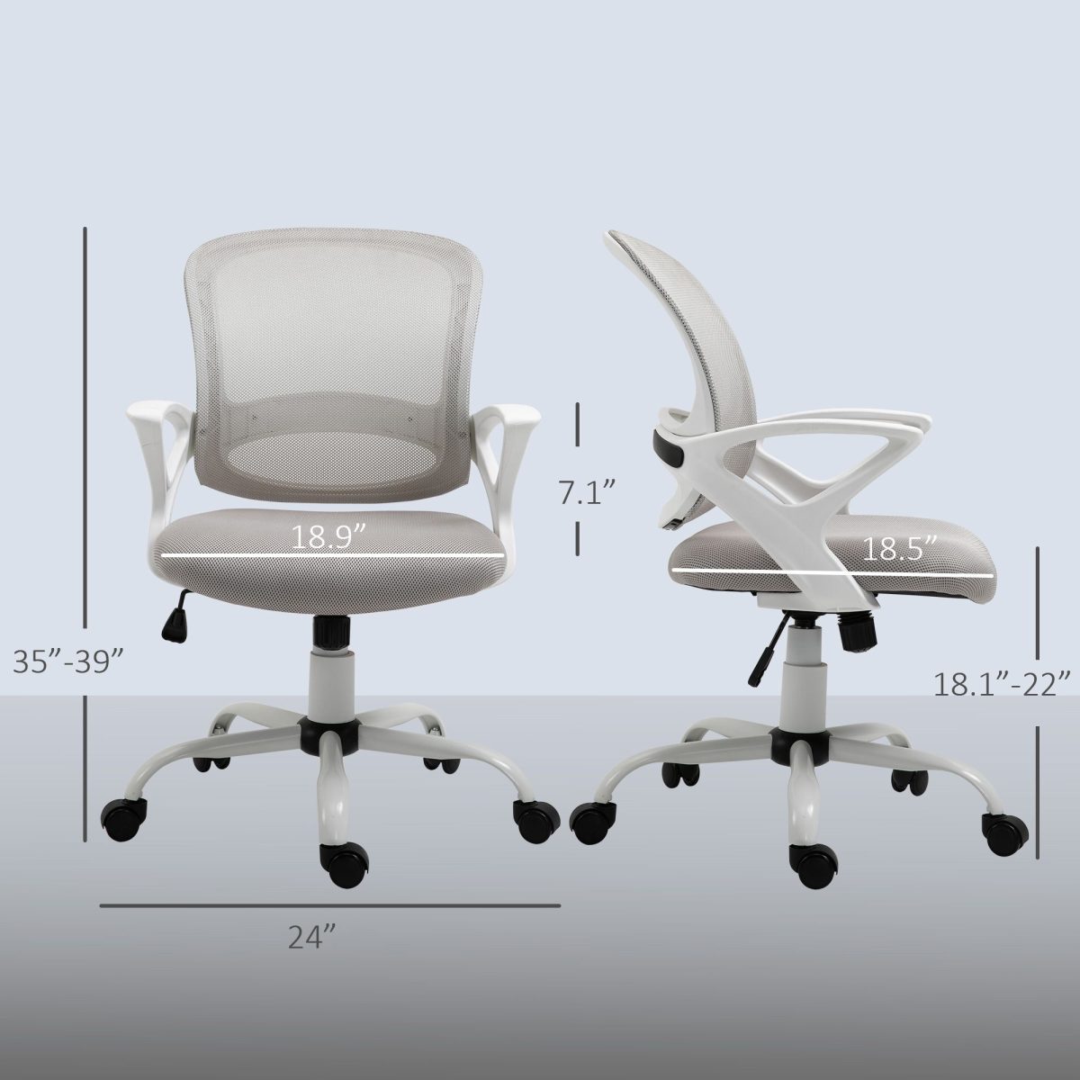 Swivel Mid Back Computer Desk Chair, Ergonomic Mesh Office Chair with Rocking Function, Rolling Wheels, Gray - Image 3