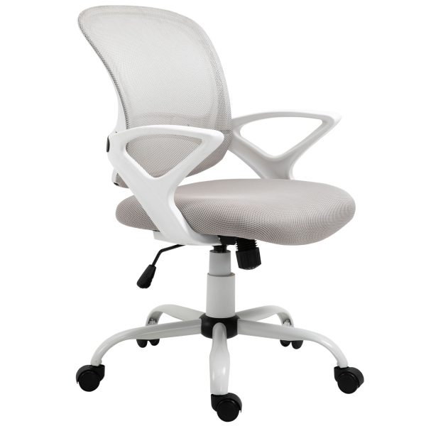 Swivel Mid Back Computer Desk Chair, Ergonomic Mesh Office Chair with Rocking Function, Rolling Wheels, Gray