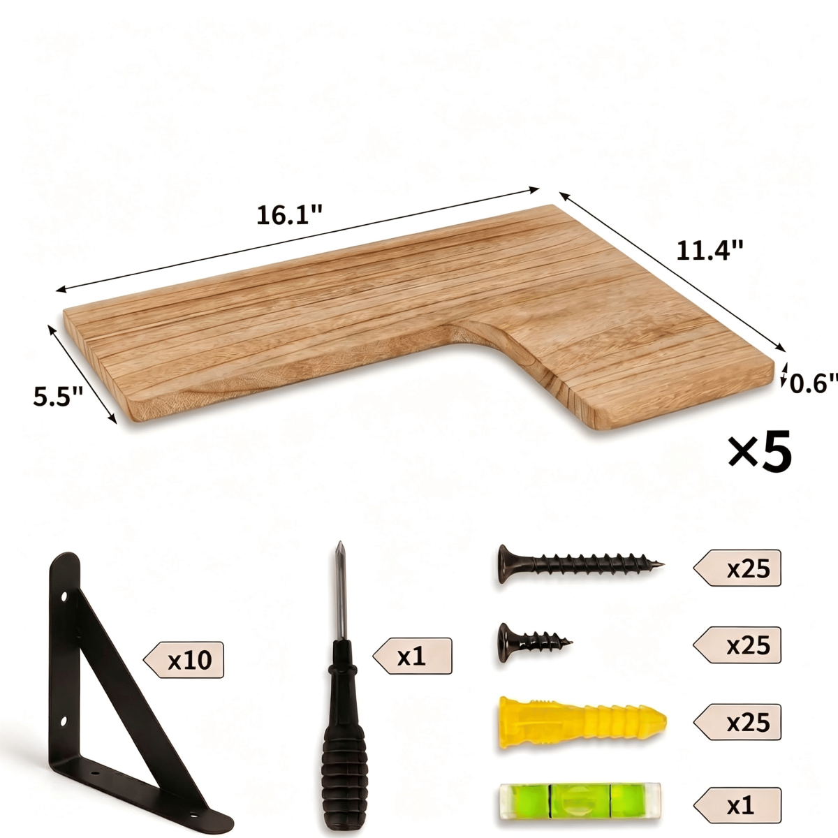 Corner Floating Shelves Set of 5, Matte Wood Finish Corner Wall Shelves with Triangle Iron Brackets, Rustic Wood Display Shelf for Bedroom, Bathroom, Living Room, Kitchen - Image 2