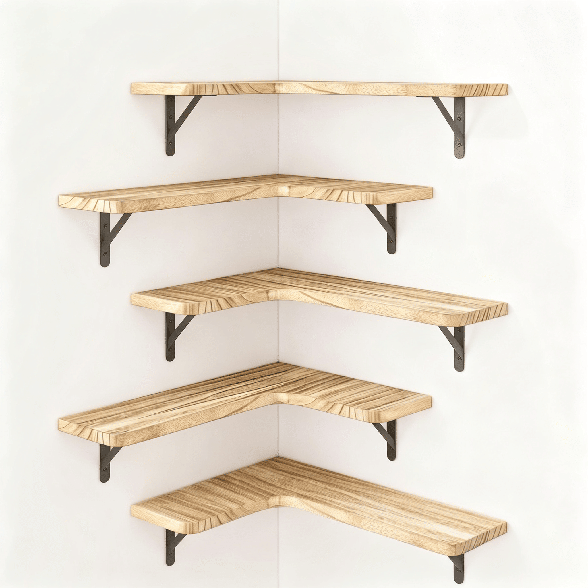 d01027eszdj.png Corner Floating Shelves Set of 5, Matte Wood Finish Corner Wall Shelves with Triangle Iron Brackets, Rustic Wood Display Shelf for Bedroom, Bathroom, Living Room, Kitchen - Image 1