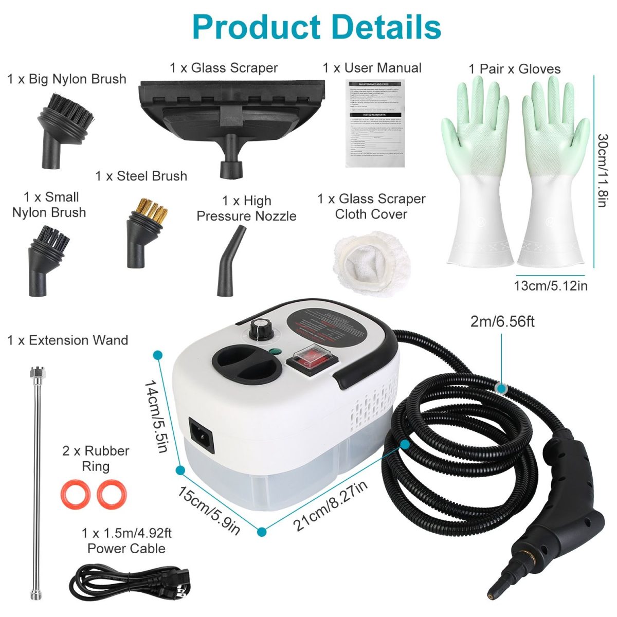 1200ml Tank Steam Cleaner 2500W 3 Bar Hot Steam Output 6 Adjustable Speeds, Complete Multi Function Cleaning Tool Set Foldable Handle Extended Hose Cord for Indoor Auto Surface Maintenance - Image 12