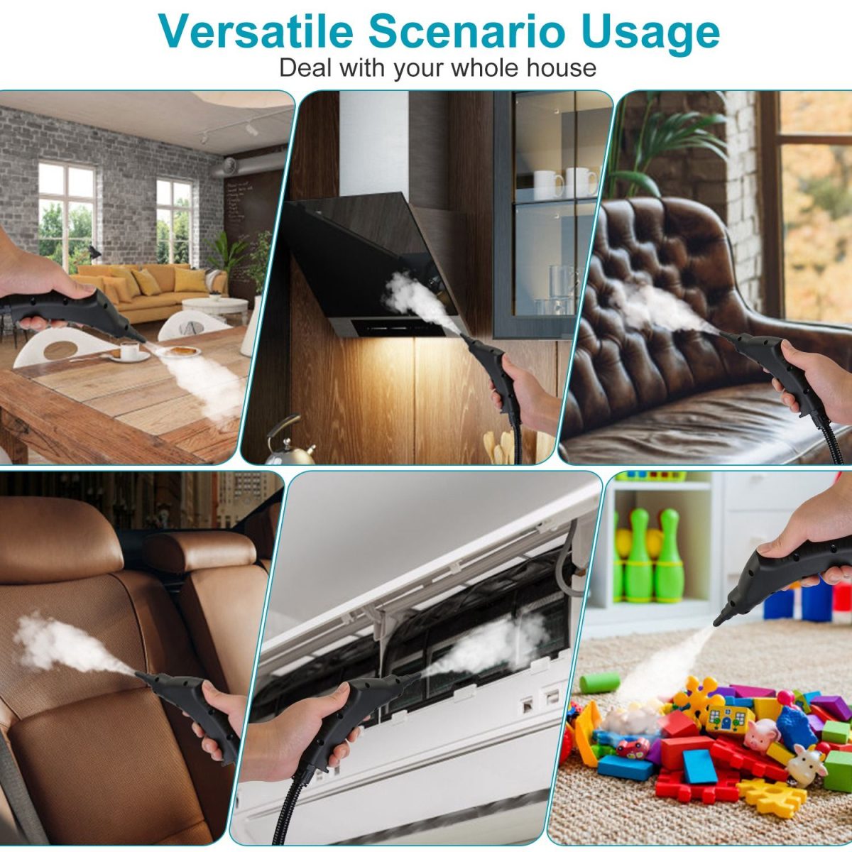 1200ml Tank Steam Cleaner 2500W 3 Bar Hot Steam Output 6 Adjustable Speeds, Complete Multi Function Cleaning Tool Set Foldable Handle Extended Hose Cord for Indoor Auto Surface Maintenance - Image 6