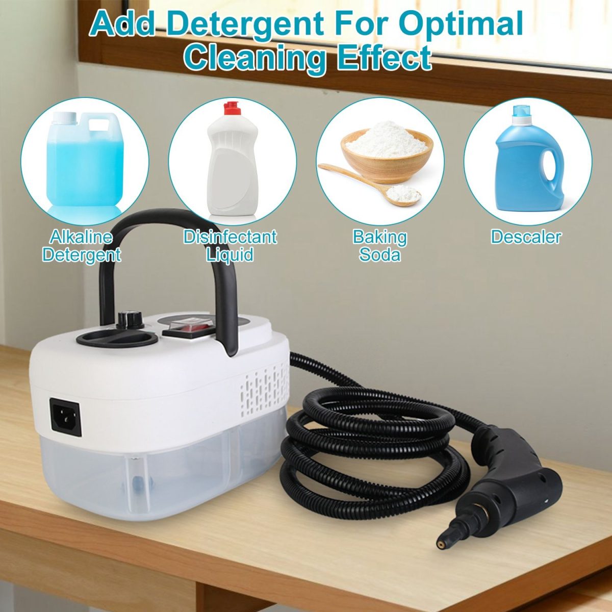 1200ml Tank Steam Cleaner 2500W 3 Bar Hot Steam Output 6 Adjustable Speeds, Complete Multi Function Cleaning Tool Set Foldable Handle Extended Hose Cord for Indoor Auto Surface Maintenance - Image 7