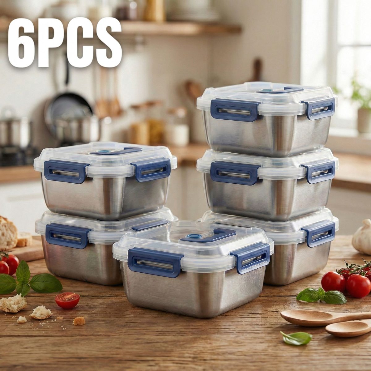 Yakimoto 2/4/6/8/10 PCS Extra-Large Stainless Steel Food Storage Containers With Blue Lids - Deep Design, Airtight Seal, Perfect For Refrigerator Organization, Meal Prep, Lunch Boxes & Kitchen Pantry - Image 56