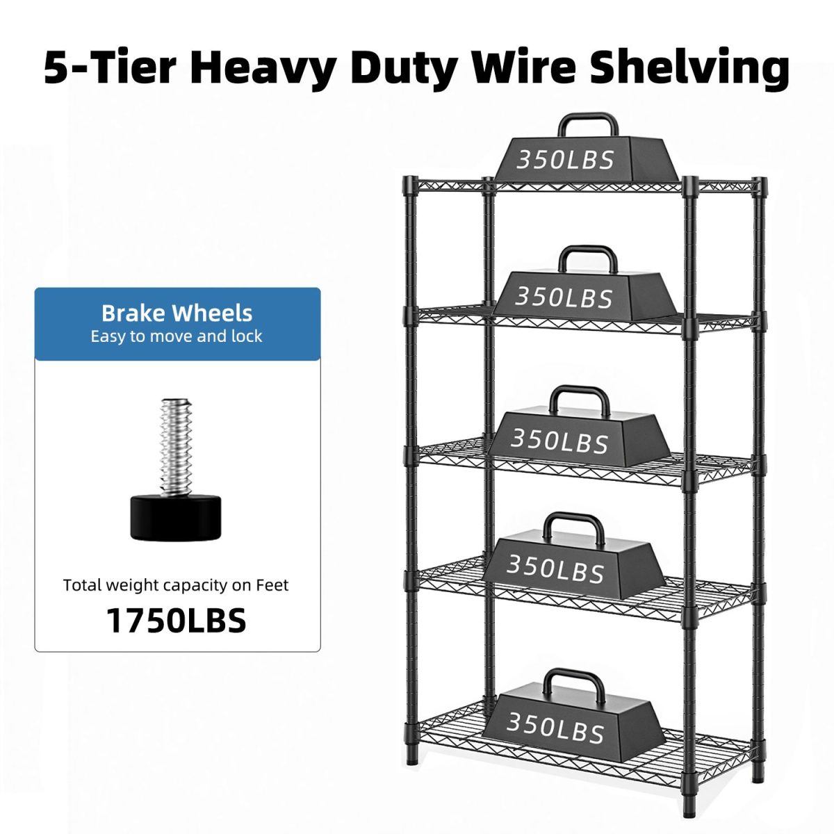 1250 lbs Storage Shelving Utility Shelving Unit 5-Tier Utility Shelving Unit Steel Organizer Wire Rack for Home,Kitchen,Office (13.7" D x 23.6" W x 62.4" H) - Image 5