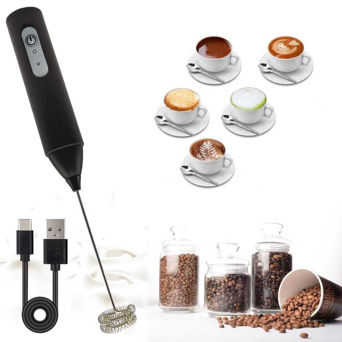 [Pick-Up Only] Rechargeable Handheld Milk Frother, USB-C Electric Drink Mixer with Stainless Steel Whisk, Portable Coffee Foam Maker for Latte, Cappuccino & Matcha (Black) - Image 2