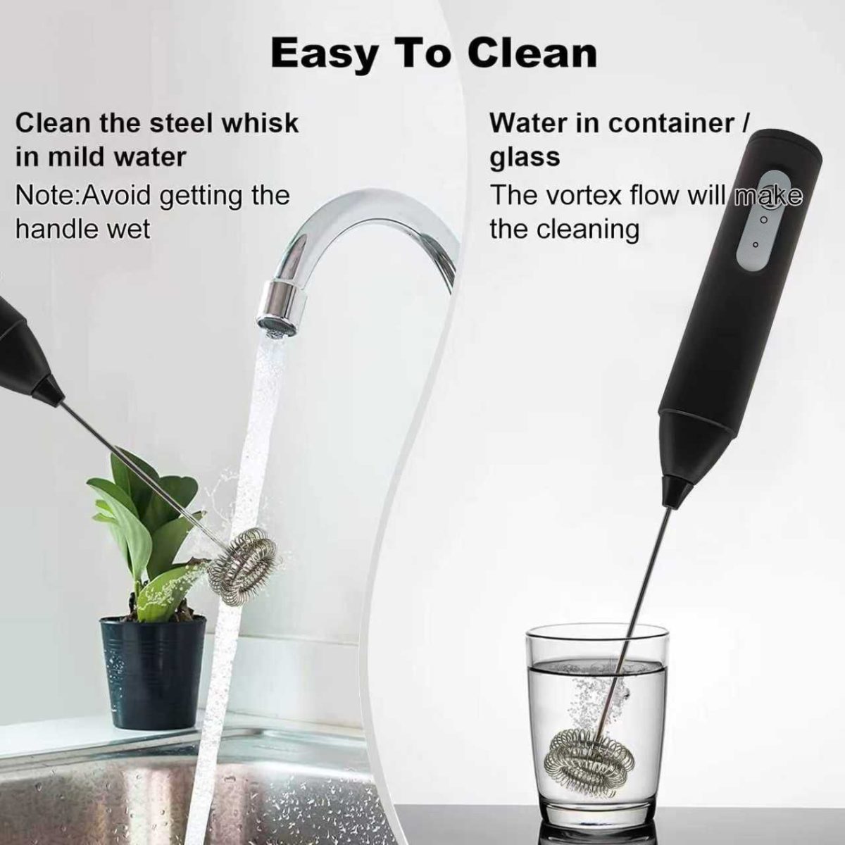 [Pick-Up Only] Rechargeable Handheld Milk Frother, USB-C Electric Drink Mixer with Stainless Steel Whisk, Portable Coffee Foam Maker for Latte, Cappuccino & Matcha (Black) - Image 3