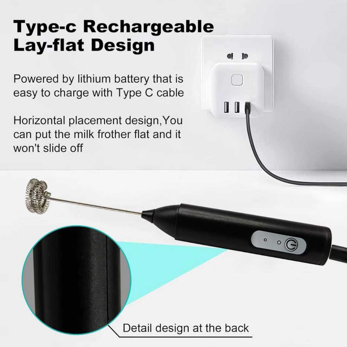 [Pick-Up Only] Rechargeable Handheld Milk Frother, USB-C Electric Drink Mixer with Stainless Steel Whisk, Portable Coffee Foam Maker for Latte, Cappuccino & Matcha (Black) - Image 5