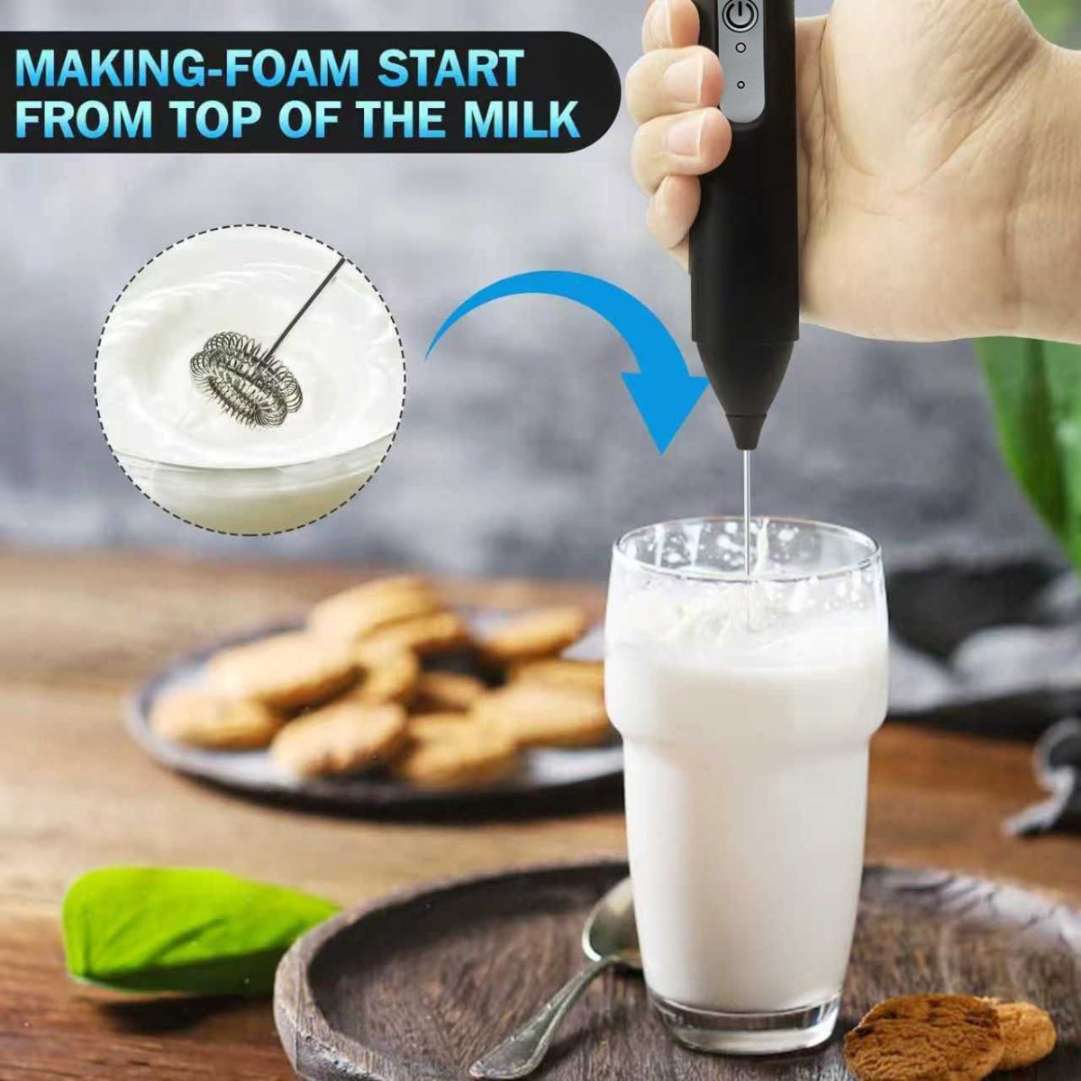 [Pick-Up Only] Rechargeable Handheld Milk Frother, USB-C Electric Drink Mixer with Stainless Steel Whisk, Portable Coffee Foam Maker for Latte, Cappuccino & Matcha (Black) - Image 9