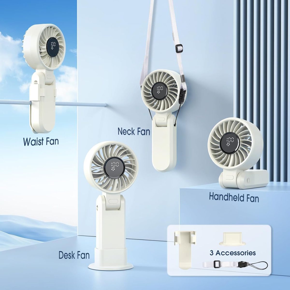 5200mAh Portable Handheld Fans for Travel, High-Speed Motor, Rechargeable Hand Held Fan, 5 Speed,180°Foldable, Small Personal Fan,4-IN-1 Hand/Desk/Waist/Neck Fans,Summer Beach Travel Essentials - Image 4