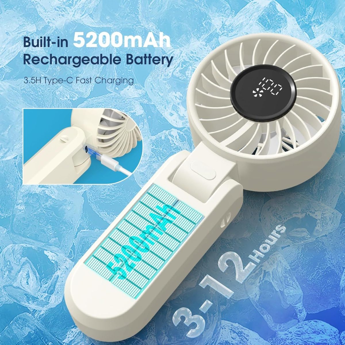 5200mAh Portable Handheld Fans for Travel, High-Speed Motor, Rechargeable Hand Held Fan, 5 Speed,180°Foldable, Small Personal Fan,4-IN-1 Hand/Desk/Waist/Neck Fans,Summer Beach Travel Essentials - Image 5
