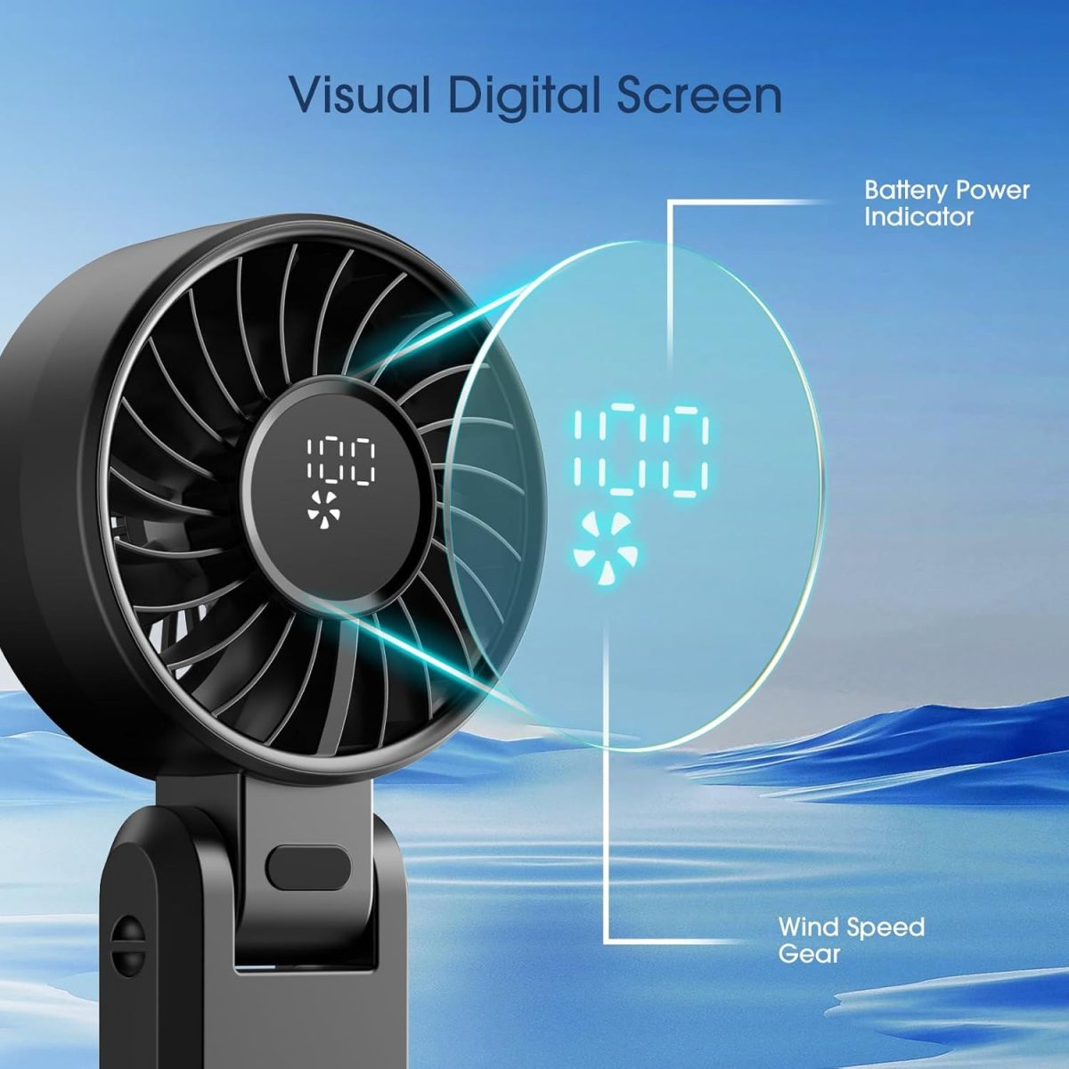 5200mAh Portable Handheld Fans for Travel, High-Speed Motor, Rechargeable Hand Held Fan, 5 Speed,180°Foldable, Small Personal Fan,4-IN-1 Hand/Desk/Waist/Neck Fans,Summer Beach Travel Essentials - Image 9