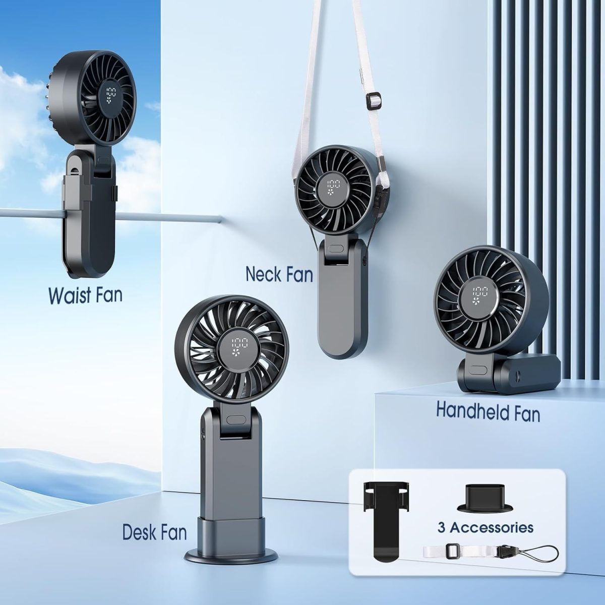 5200mAh Portable Handheld Fans for Travel, High-Speed Motor, Rechargeable Hand Held Fan, 5 Speed,180°Foldable, Small Personal Fan,4-IN-1 Hand/Desk/Waist/Neck Fans,Summer Beach Travel Essentials - Image 10