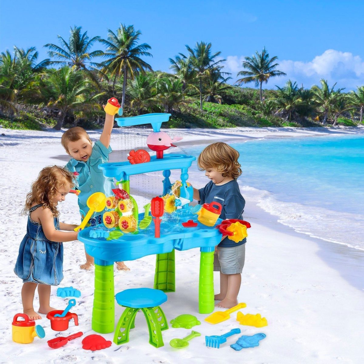 Kid Sand Water Table Toddler Water Activity Table Rain Showers Play Table Toy for 3-6 Years Old Sensory Exercise Friendship Building - Image 12
