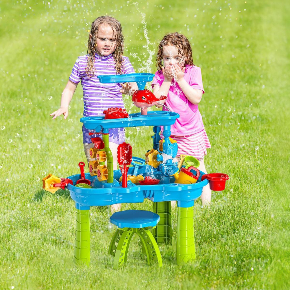 Kid Sand Water Table Toddler Water Activity Table Rain Showers Play Table Toy for 3-6 Years Old Sensory Exercise Friendship Building - Image 13