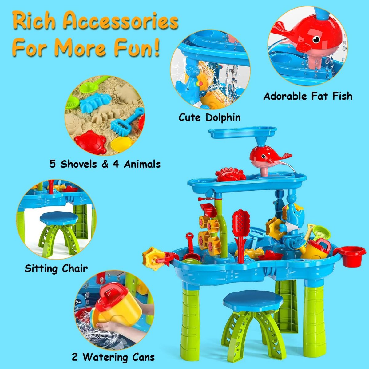 Kid Sand Water Table Toddler Water Activity Table Rain Showers Play Table Toy for 3-6 Years Old Sensory Exercise Friendship Building - Image 3