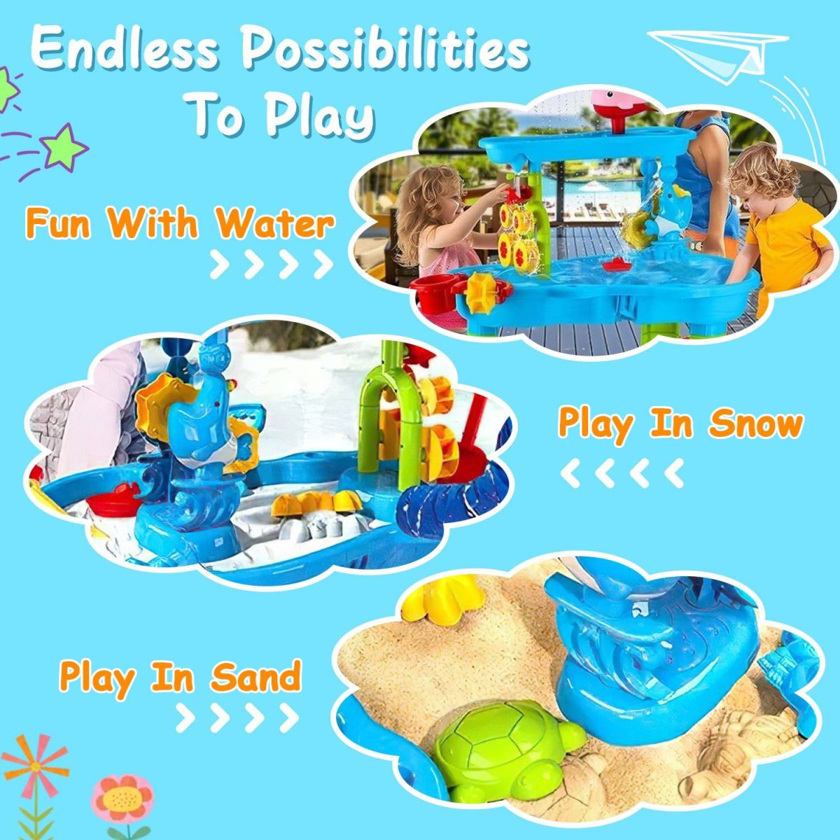 Kid Sand Water Table Toddler Water Activity Table Rain Showers Play Table Toy for 3-6 Years Old Sensory Exercise Friendship Building - Image 4