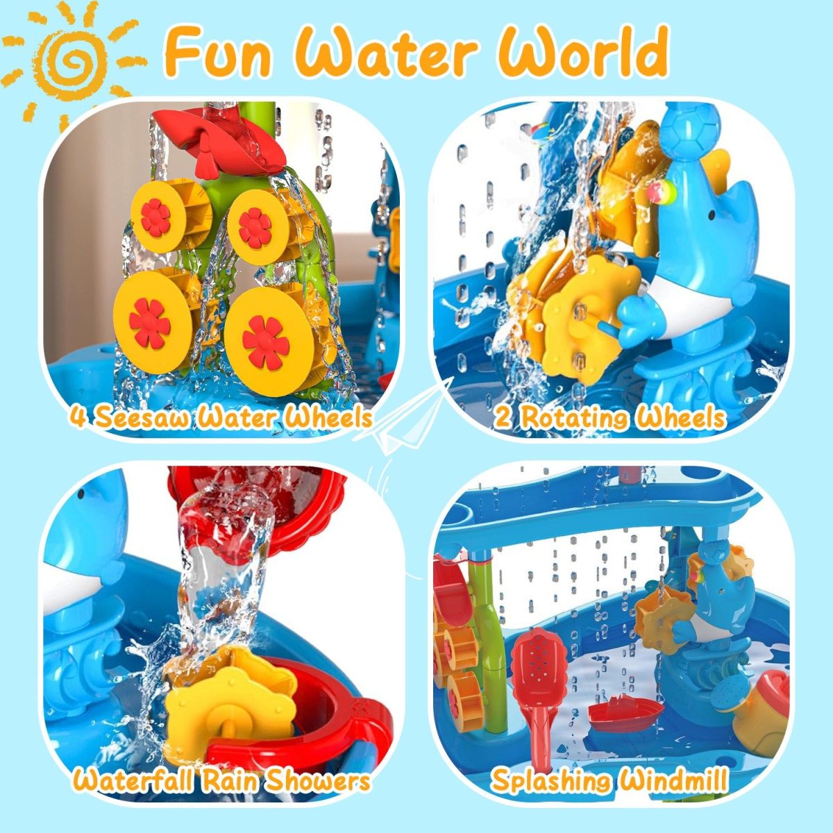 Kid Sand Water Table Toddler Water Activity Table Rain Showers Play Table Toy for 3-6 Years Old Sensory Exercise Friendship Building - Image 5