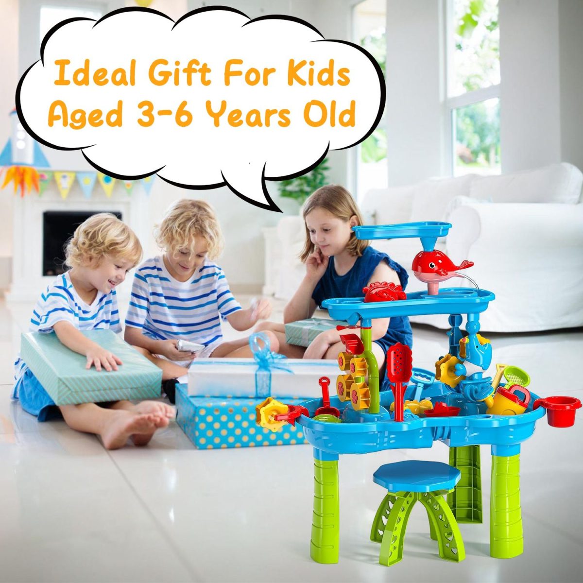 Kid Sand Water Table Toddler Water Activity Table Rain Showers Play Table Toy for 3-6 Years Old Sensory Exercise Friendship Building - Image 6