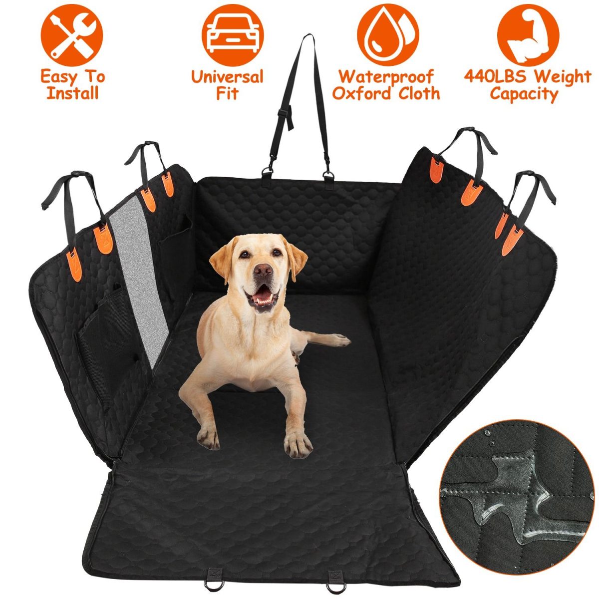 Dog Car Back Seat Cover With Zipper Mesh Window Storage Bags Waterproof 600D Oxford Cloth Car Seat Protector With Slide Flaps For Cars Trucks SUVs - Image 2