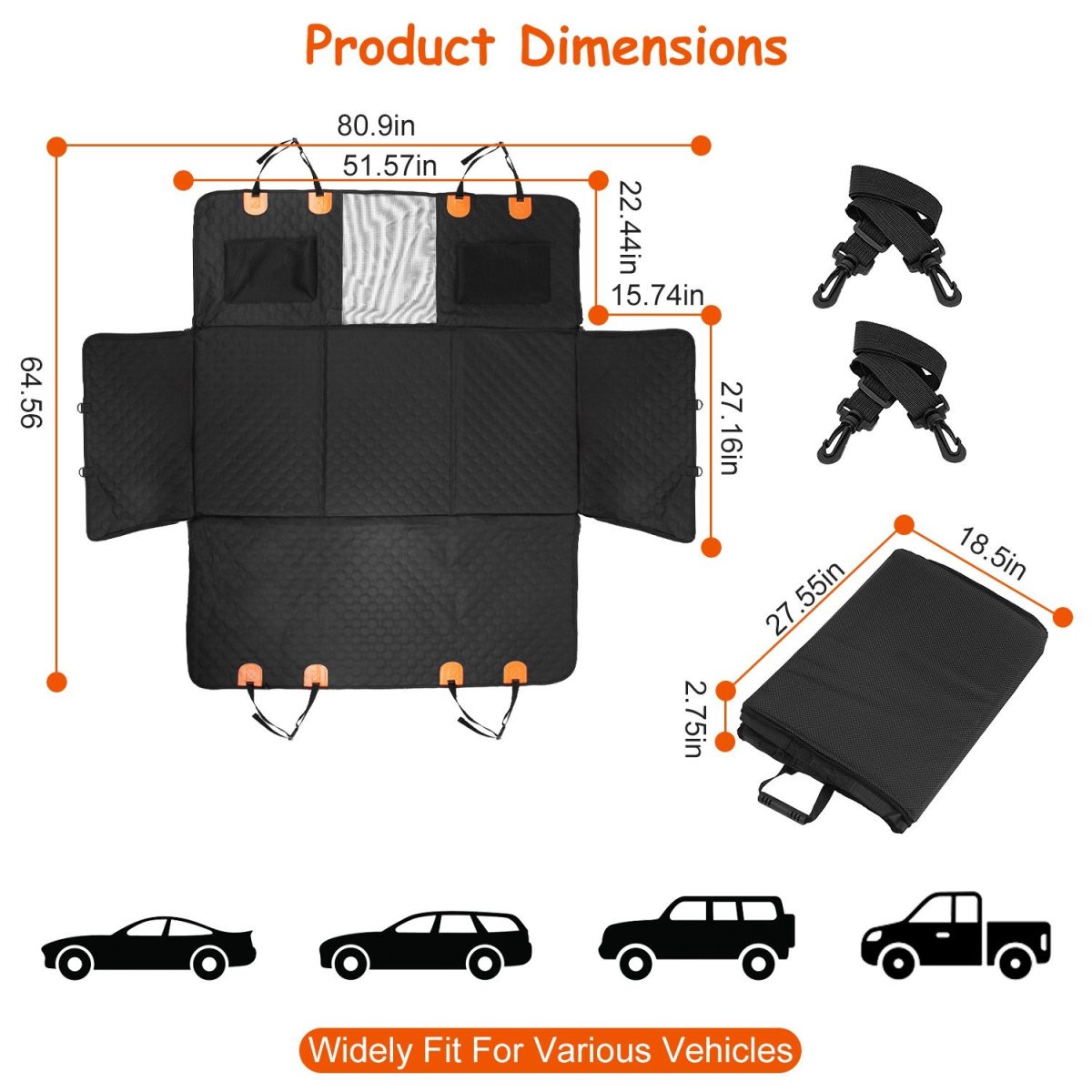 Dog Car Back Seat Cover With Zipper Mesh Window Storage Bags Waterproof 600D Oxford Cloth Car Seat Protector With Slide Flaps For Cars Trucks SUVs - Image 11
