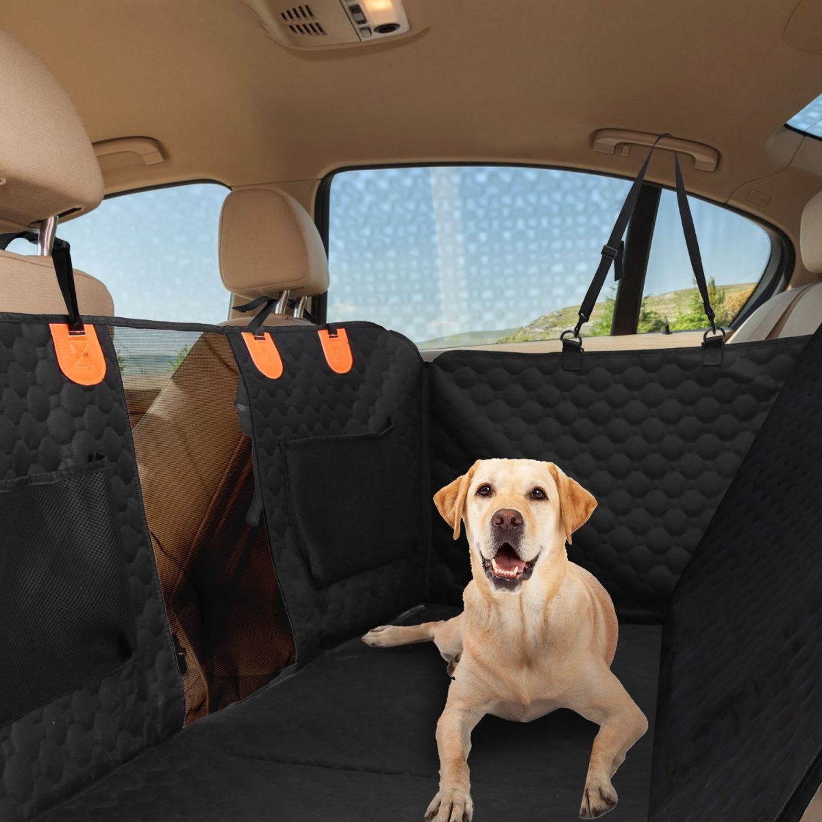 Dog Car Back Seat Cover With Zipper Mesh Window Storage Bags Waterproof 600D Oxford Cloth Car Seat Protector With Slide Flaps For Cars Trucks SUVs - Image 12