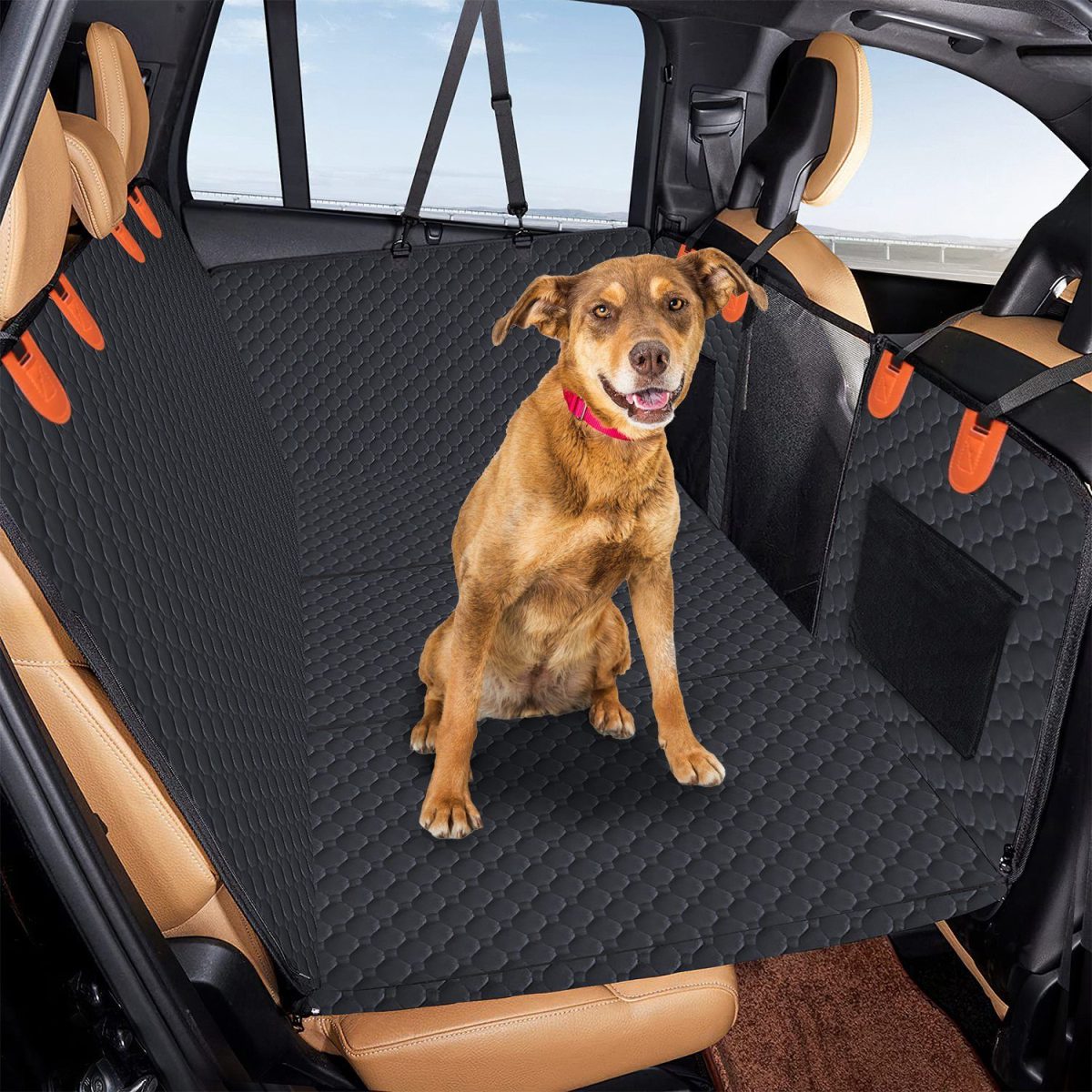 Dog Car Back Seat Cover With Zipper Mesh Window Storage Bags Waterproof 600D Oxford Cloth Car Seat Protector With Slide Flaps For Cars Trucks SUVs - Image 13