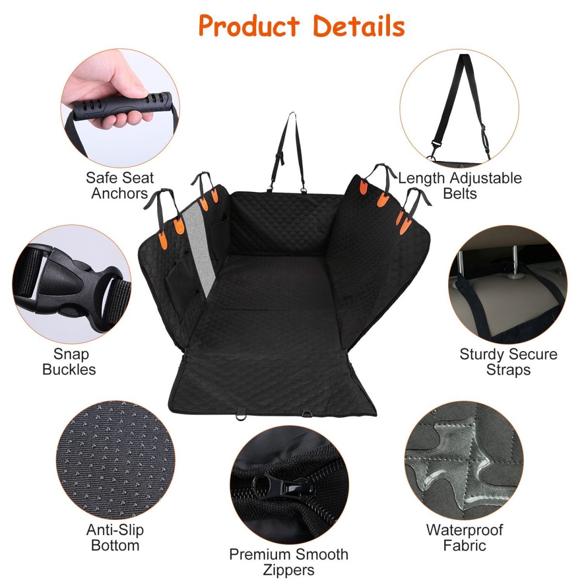 Dog Car Back Seat Cover With Zipper Mesh Window Storage Bags Waterproof 600D Oxford Cloth Car Seat Protector With Slide Flaps For Cars Trucks SUVs - Image 4