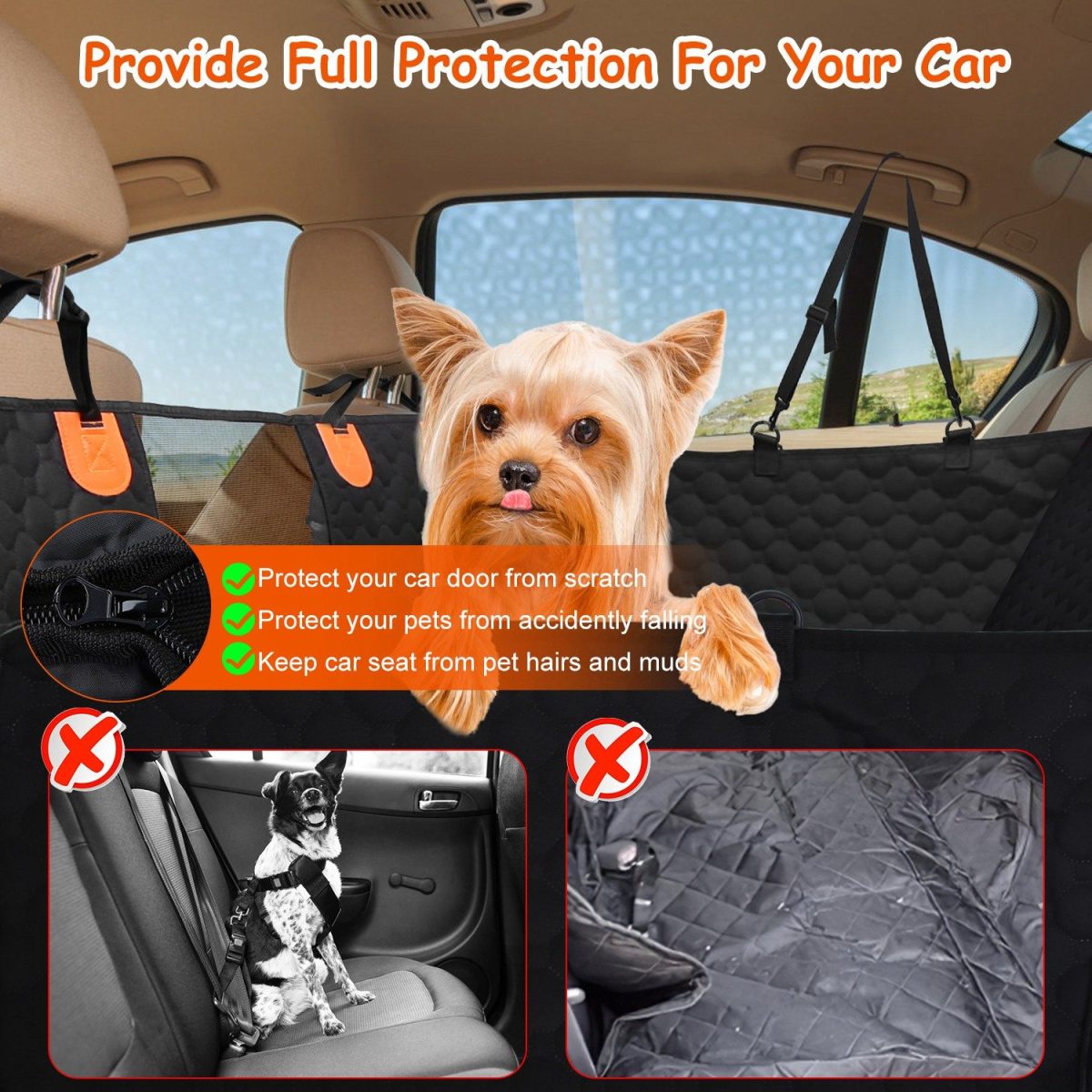 Dog Car Back Seat Cover With Zipper Mesh Window Storage Bags Waterproof 600D Oxford Cloth Car Seat Protector With Slide Flaps For Cars Trucks SUVs - Image 6