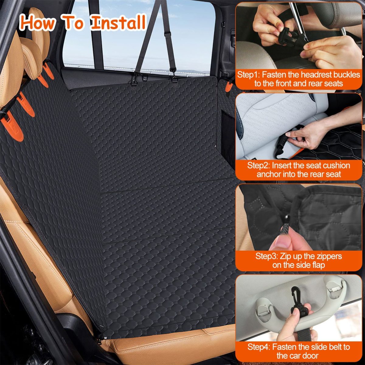 Dog Car Back Seat Cover With Zipper Mesh Window Storage Bags Waterproof 600D Oxford Cloth Car Seat Protector With Slide Flaps For Cars Trucks SUVs - Image 7